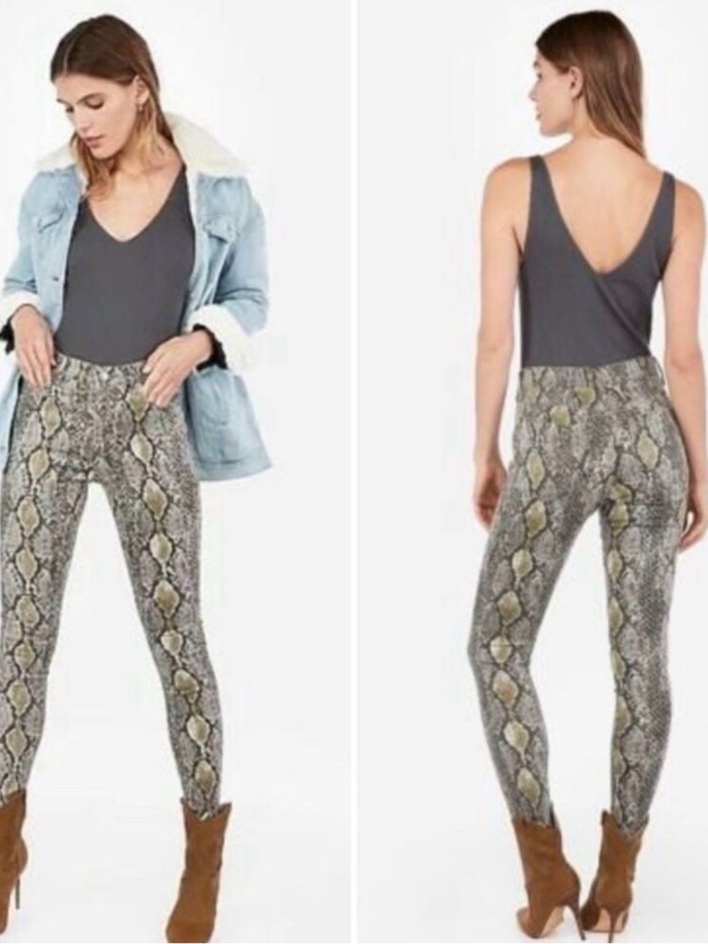 Express Snake-Print High-Rise Skinny Leggings - Gray, Brown, Tan